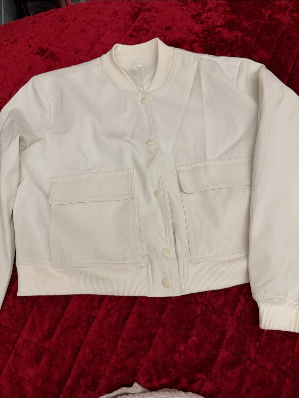 B1 Women's Ivory Button-Front Bomber Jacket